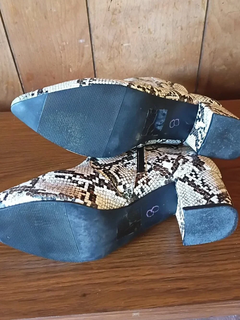 Cupid Snake Print Ankle Boots Women's Size 8 Pointed Toe Block Heel Booties